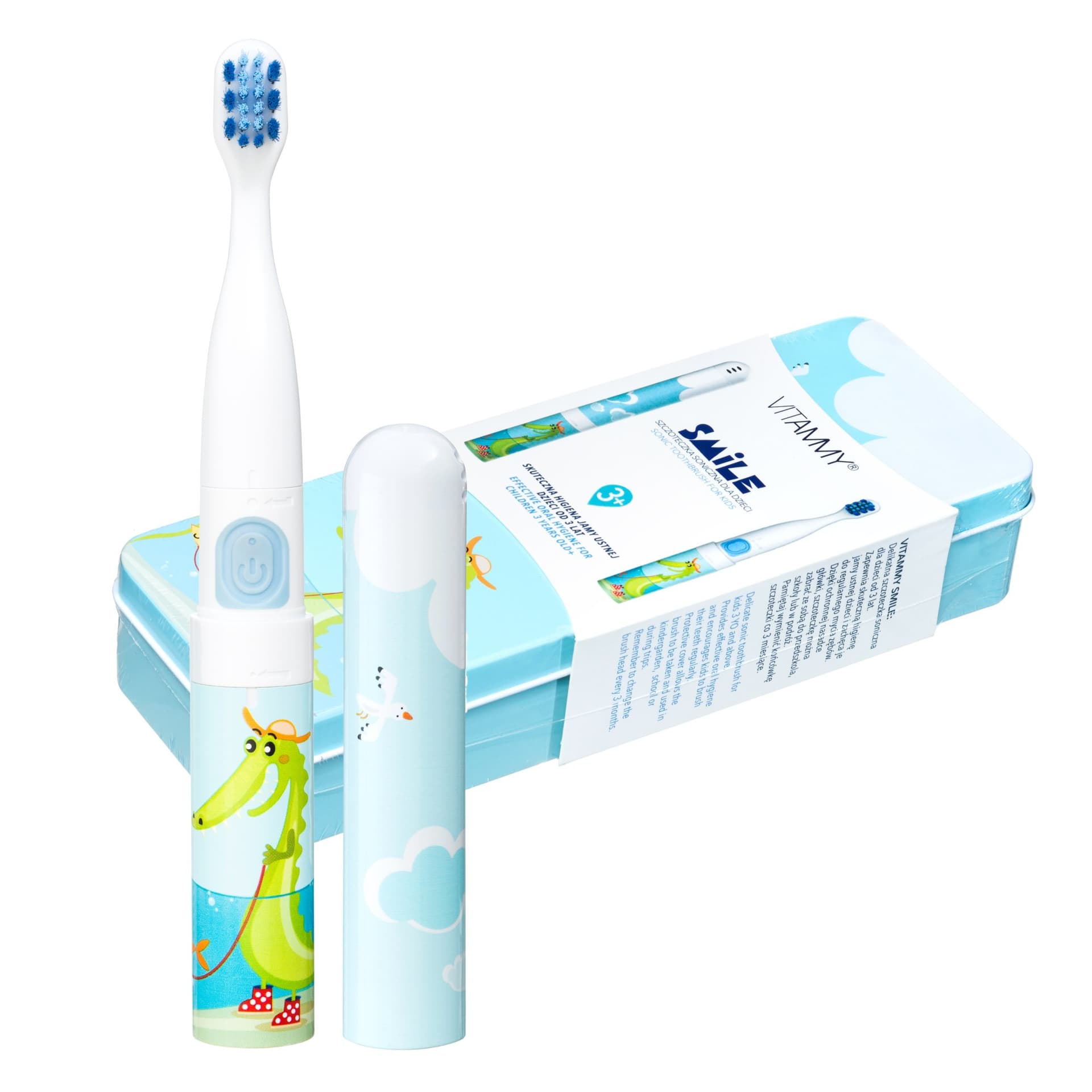 

VITAMMY SMILE krokodyl + zegarek silikonowy niebieski Zestaw prezentowy szczoteczka soniczna do zębów dla dzieci i zegarek