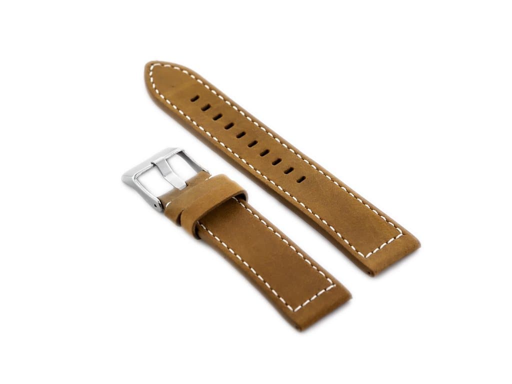 

Pasek skórzany do zegarka W25 - camel/białe - 22mm