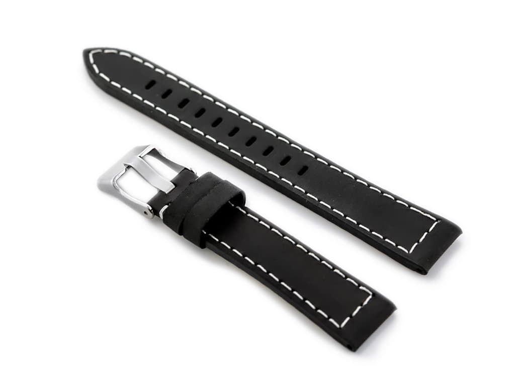

Pasek skórzany do zegarka W25 - czarny/białe - 22mm