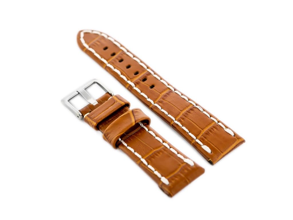 

Pasek skórzany do zegarka W49 - camel/białe - 24mm