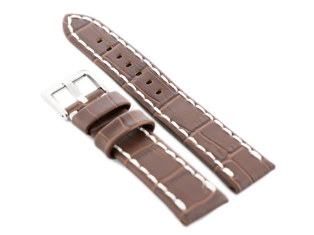 

Pasek skórzany do zegarka W49 - ciemny brąz/białe - 20mm