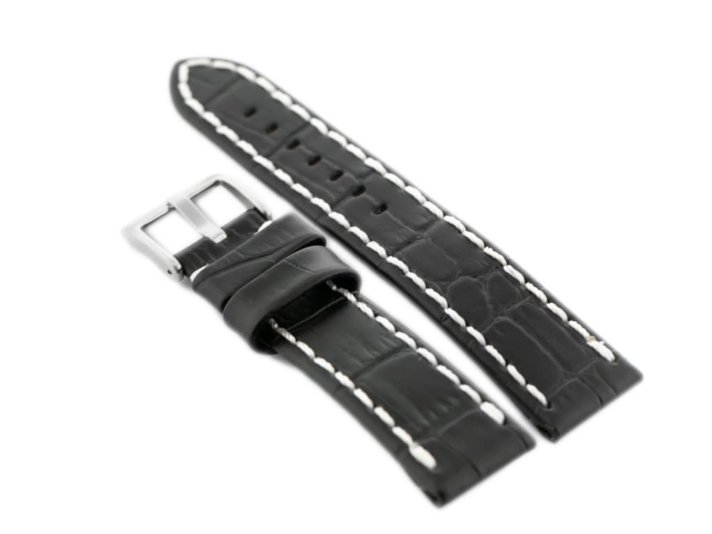 

Pasek skórzany do zegarka W49 - czarny/białe - 24mm