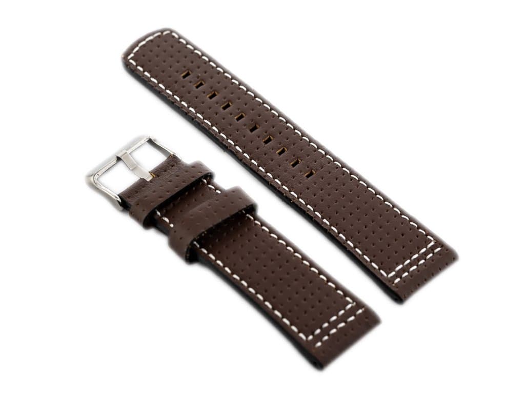 

Pasek skórzany do zegarka W40 - brązowy/biały - 24mm