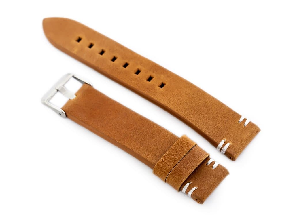 

Pasek skórzany do zegarka W110 - brąz/białe - 22mm