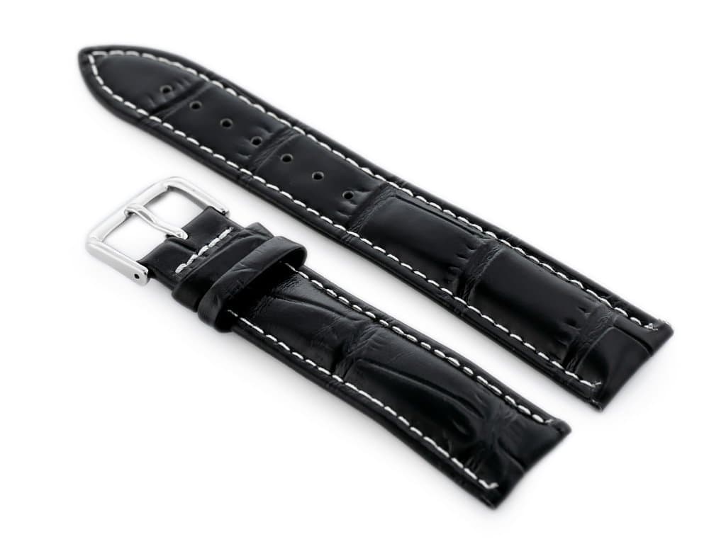 

Pasek skórzany do zegarka W102L czarny/biały - 24mm