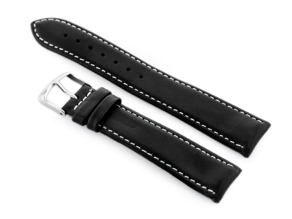 

Pasek skórzany do zegarka W44L czarny/białe - 18mm