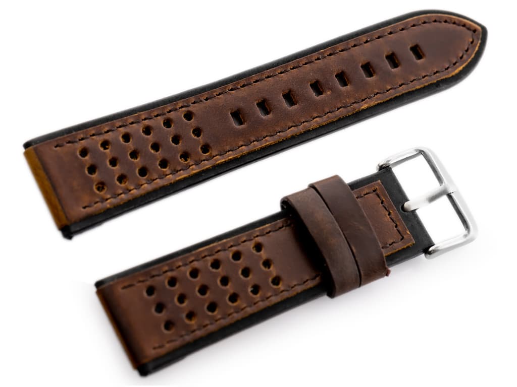 

Pasek skórzany do zegarka W80 ciemnobrązowo/czarny 22mm