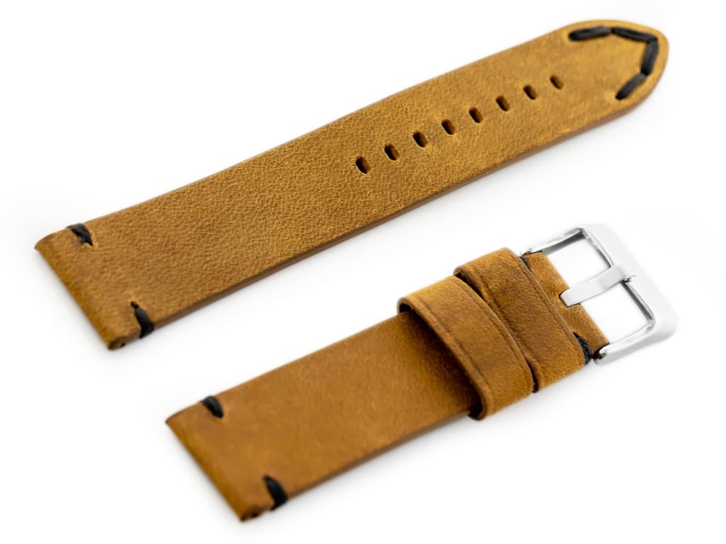 

Pasek skórzany do zegarka W93 - brąz/czarna - 22mm