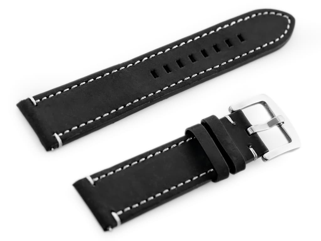 

Pasek skórzany do zegarka W72 - czarny/biała 22mm