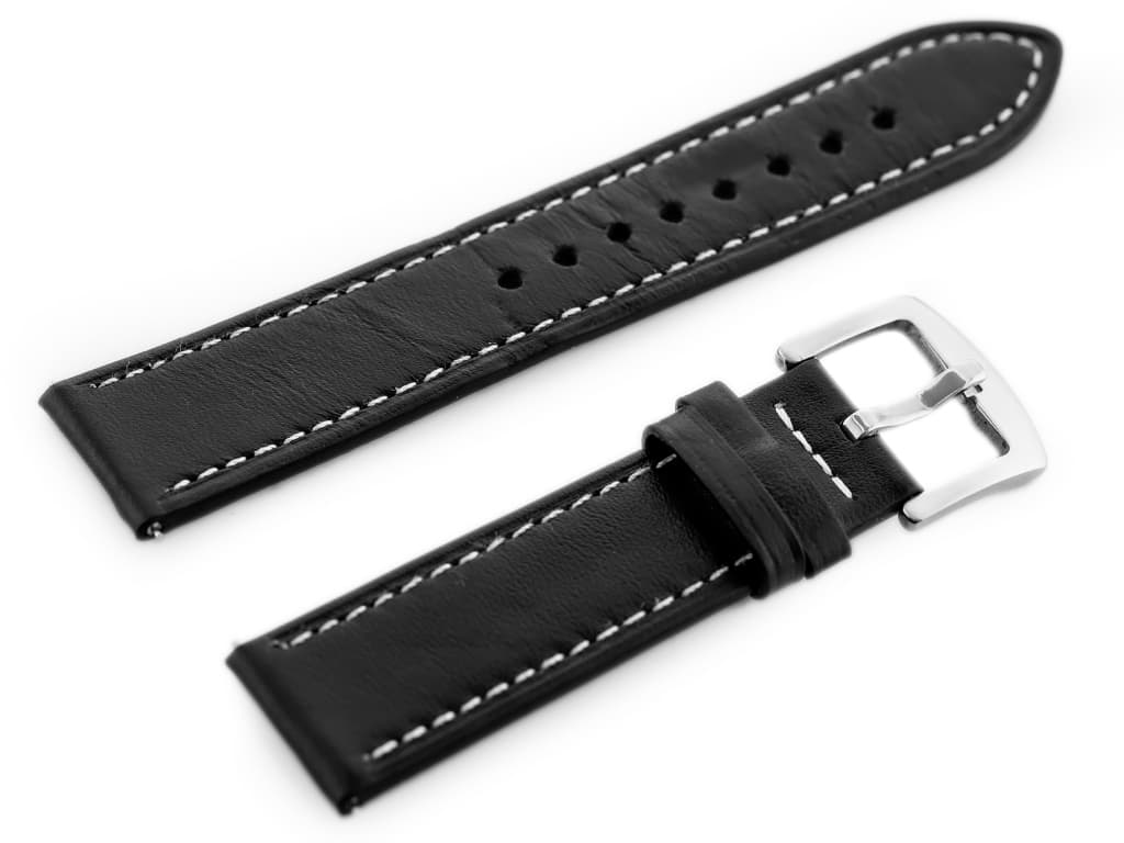 

Pasek skórzany do zegarka W81 - czarny/biała 20mm