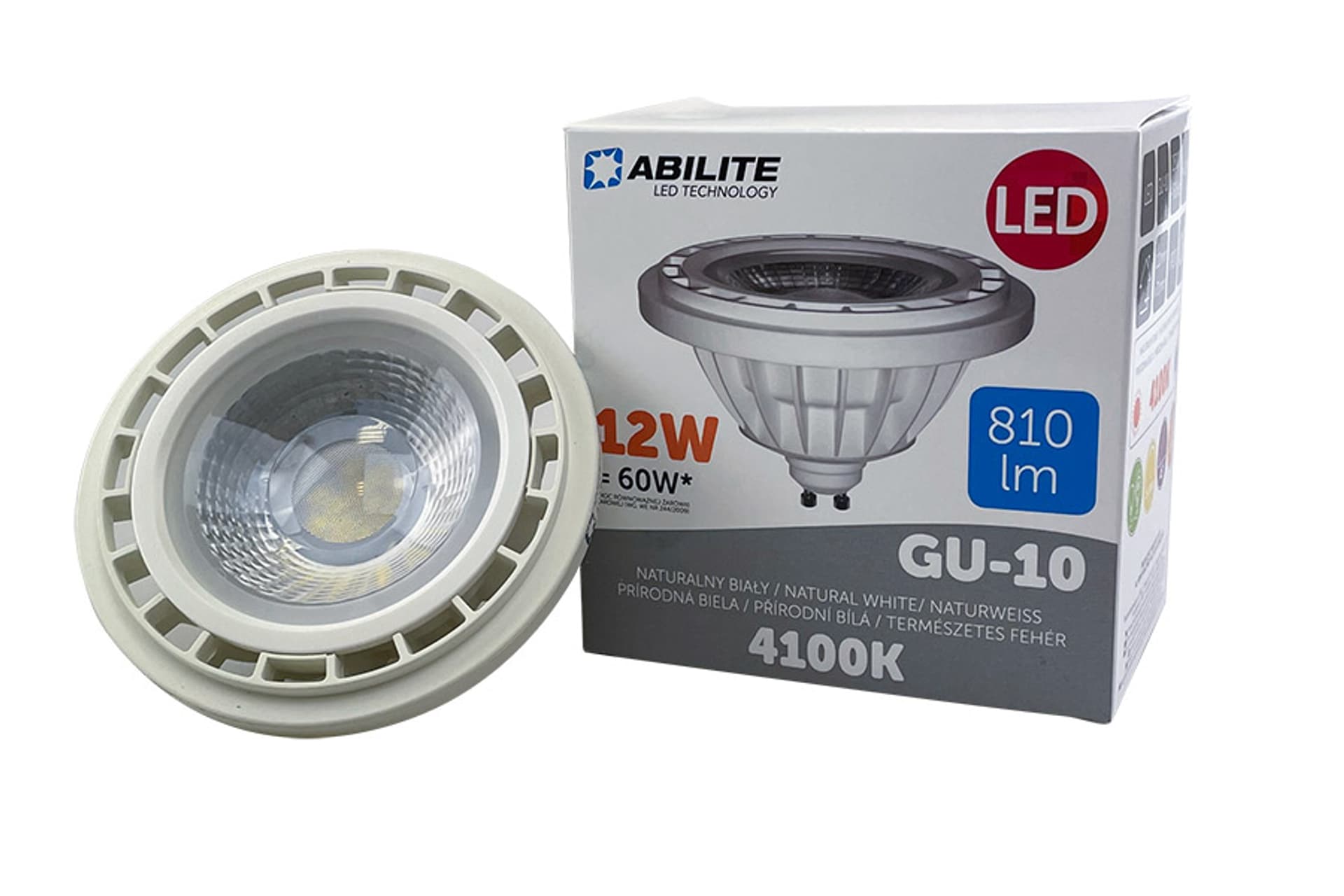 

ŻARÓWKA LED ABILITE REFLEKTOROWA B.NATURALNA GU10 12W/230V 810LM 45° AR111