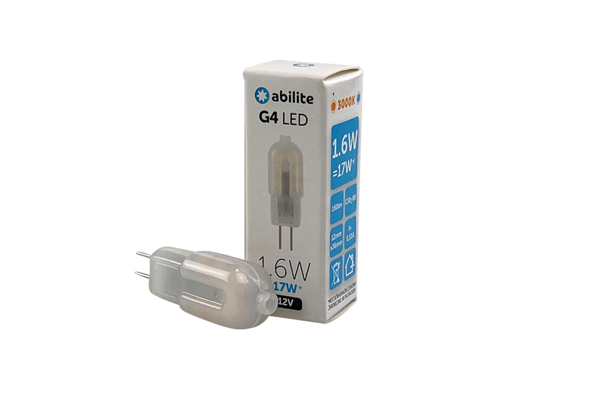 

ŻARÓWKA LED ABILITE SZTYFT B.CIEPŁA G4 1,6W 12V 160LM
