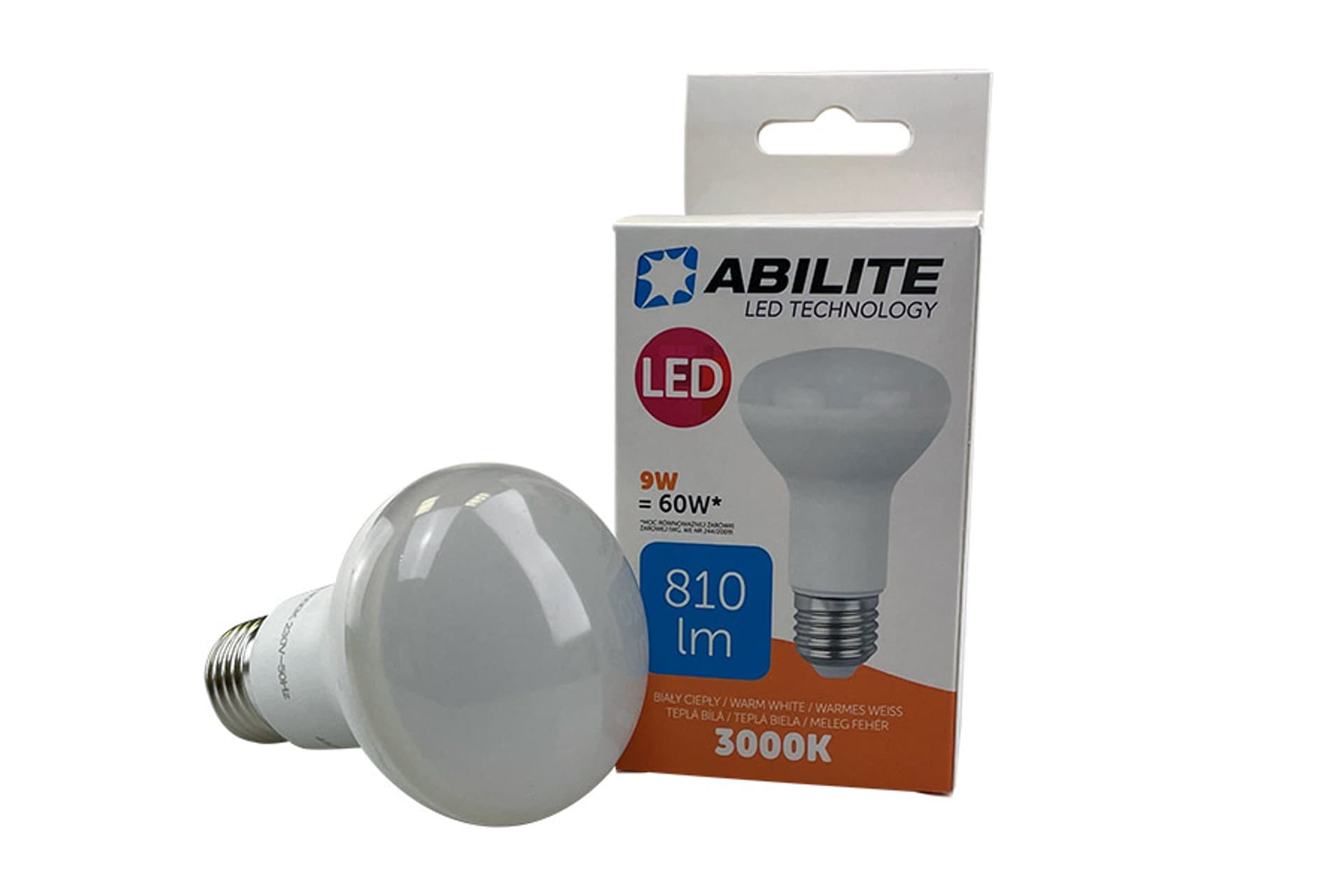 

ŻARÓWKA LED ABILITE REFLEKTOROWA B.CIEPŁA E27 9W/230V 810LM 120° R63