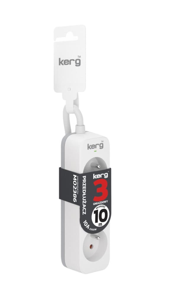 

Przedłużacz KERG bez wyłącznika-3 gniazda-biało-szary-10m-10A-H05VV-F-3x1,0mm2