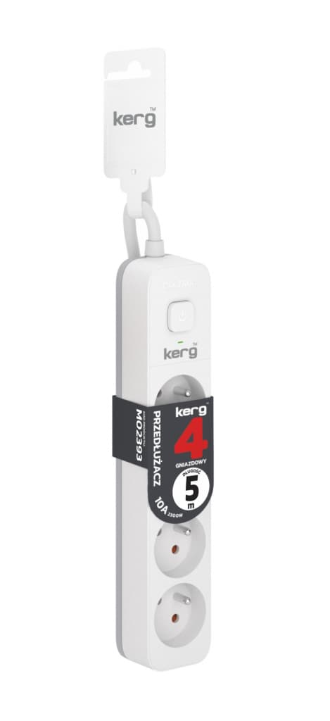 

Przedłużacz KERG z wyłącznikiem-4 gniazda-biało-szary-5m-10A-H05VV-F-3x1,0mm2