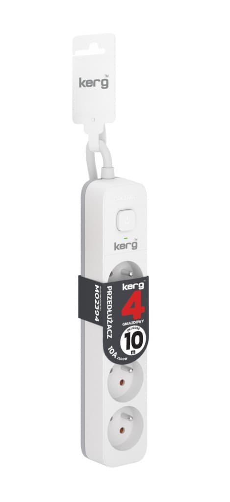 

Przedłużacz KERG z wyłącznikiem-4 gniazda-biało-szary-10m-10A-H05VV-F-3x1,0mm2