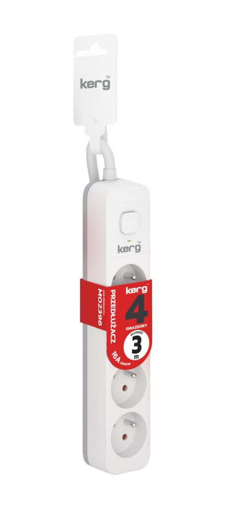 

Przedłużacz KERG z wyłącznikiem-4 gniazda-biało-szary-3m-16A-H05VV-F-3x1,5mm2