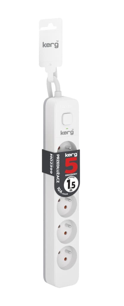 

Przedłużacz KERG z wyłącznikiem-5 gniazd-biało-szary-1,5m-10A-H05VV-F-3x1,0mm2