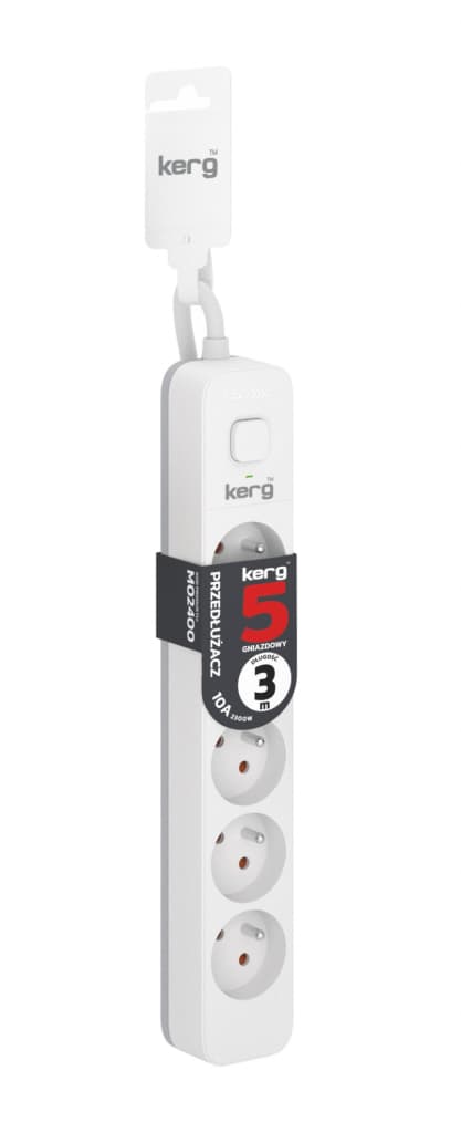 

Przedłużacz KERG z wyłącznikiem-5 gniazd-biało-szary-3m-10A-H05VV-F-3x1,0mm2