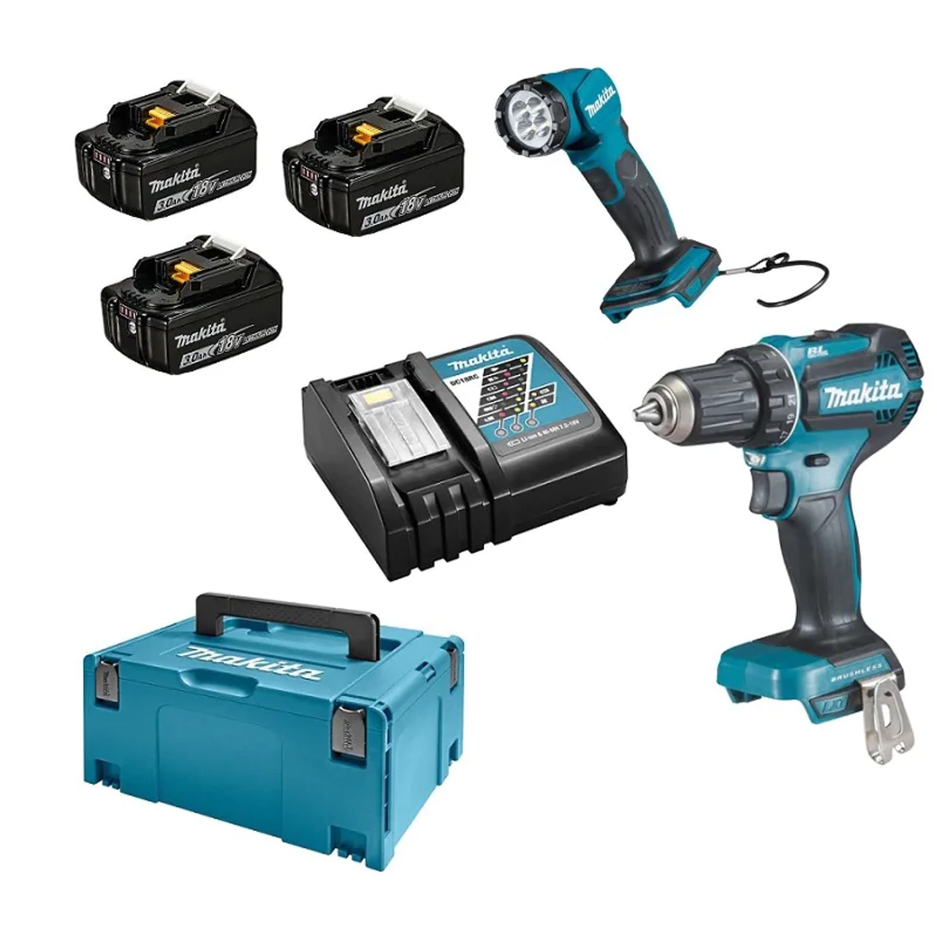 

Zestaw Makita DDF485 + DML815 + trzy akumulatory