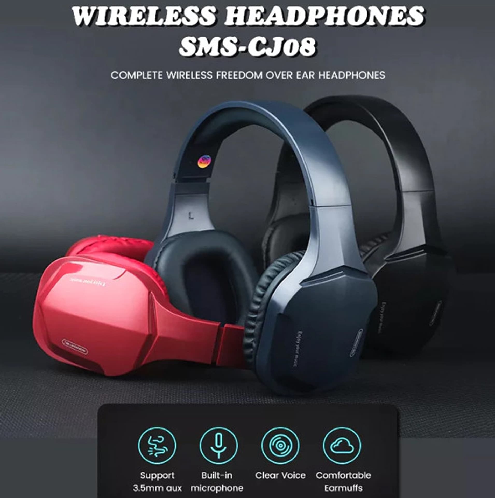 

SOMOSTEL SŁUCHAWKI NAGŁOWNE BLUETOOTH V5.0 MIKROFON, CZYTNIK KART PAMIĘCI SMS-CJ08 RED