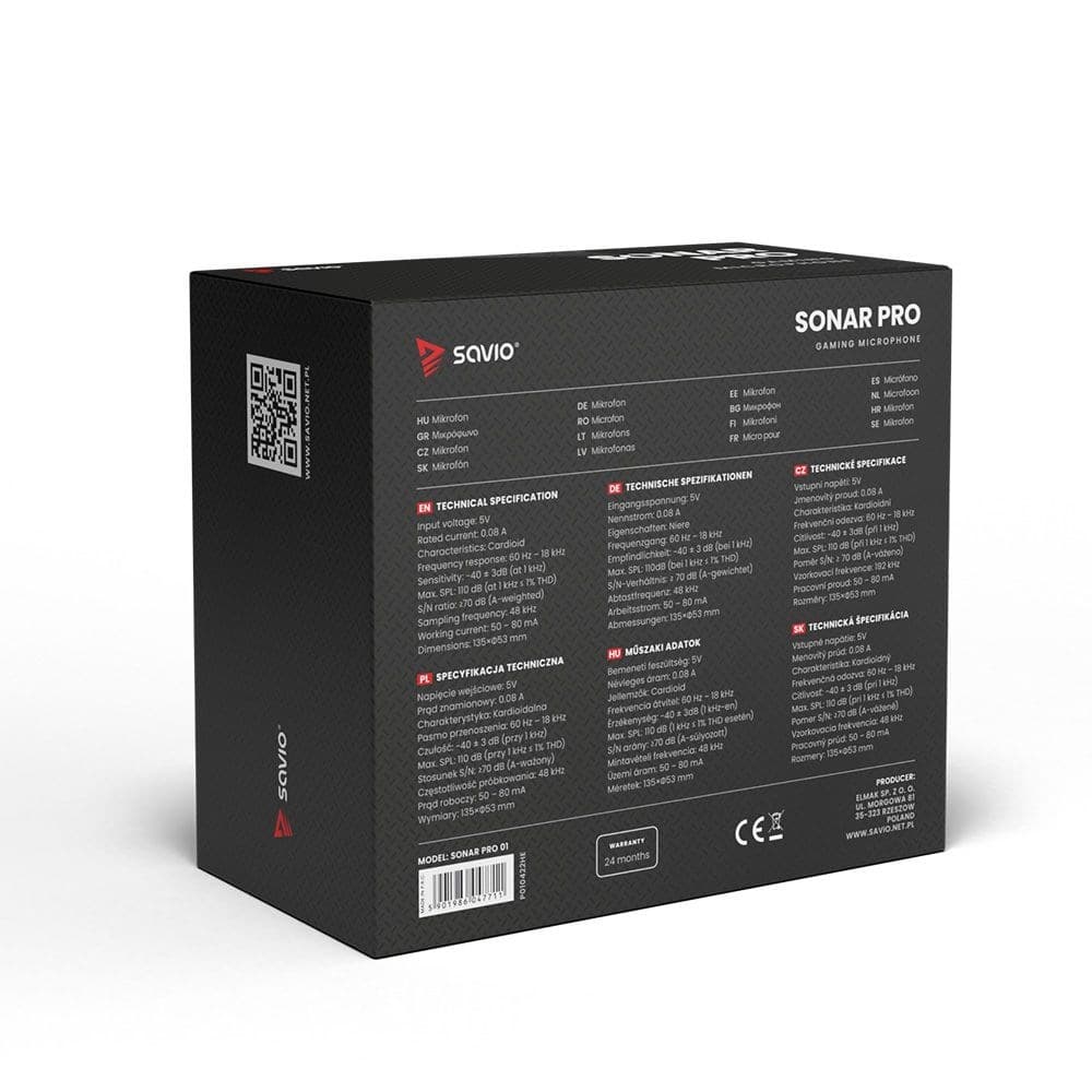 

SAVIO MIKROFON GAMINGOWY NA TRÓJNOGU Z PODŚWIETLENIEM SONAR PRO 01, USB, KOSZYK ANTYWSTRZĄSOWY