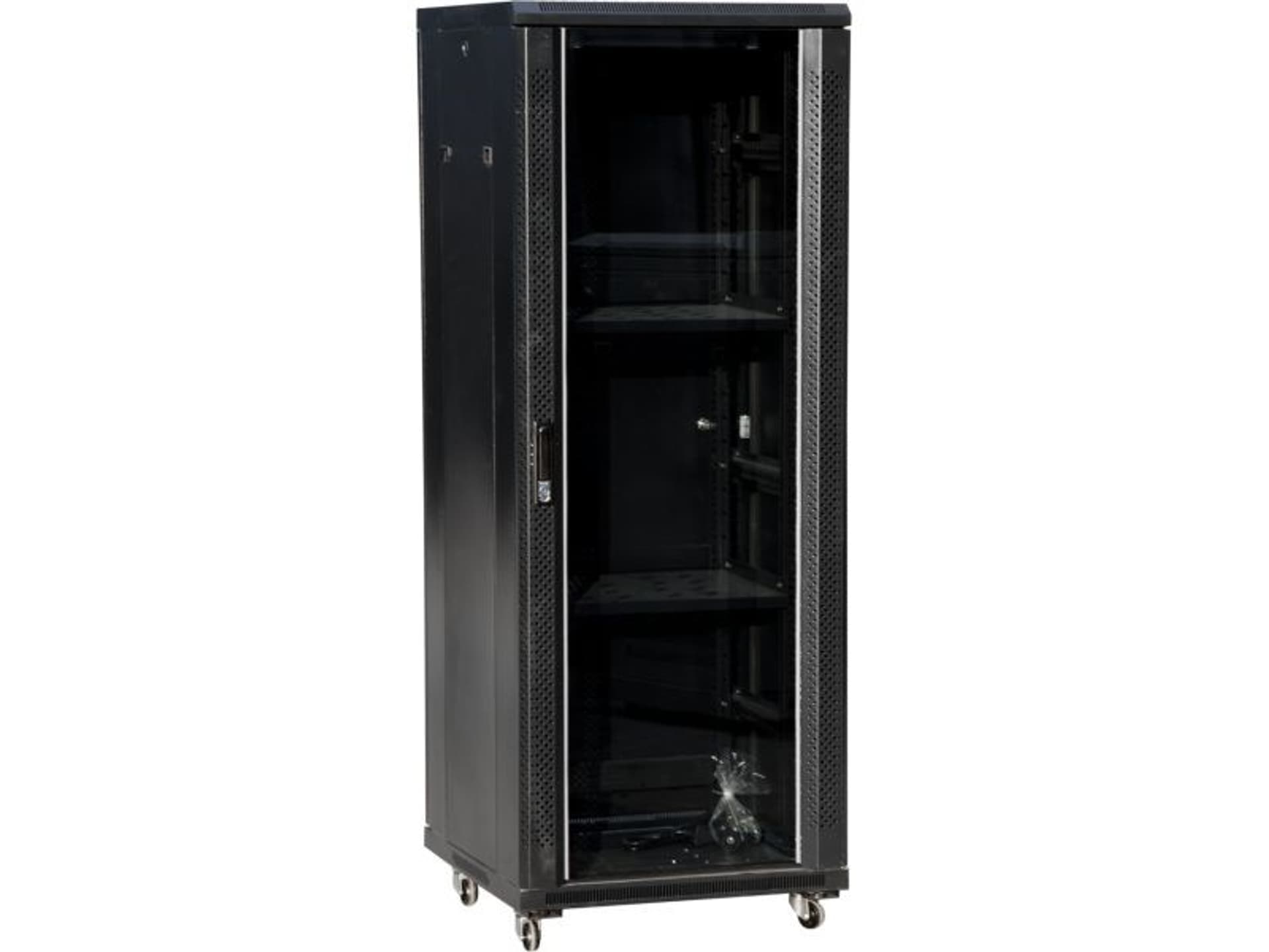 

Szafa 32U 600x600, drzwi przednie szklane, osłona tylna metalowa pełna, zamek, 4 belki nośne, 4 regulowane stopki, do samodzielnego montażu, kolor czarny Q-LANTEC - Q-LANTEC