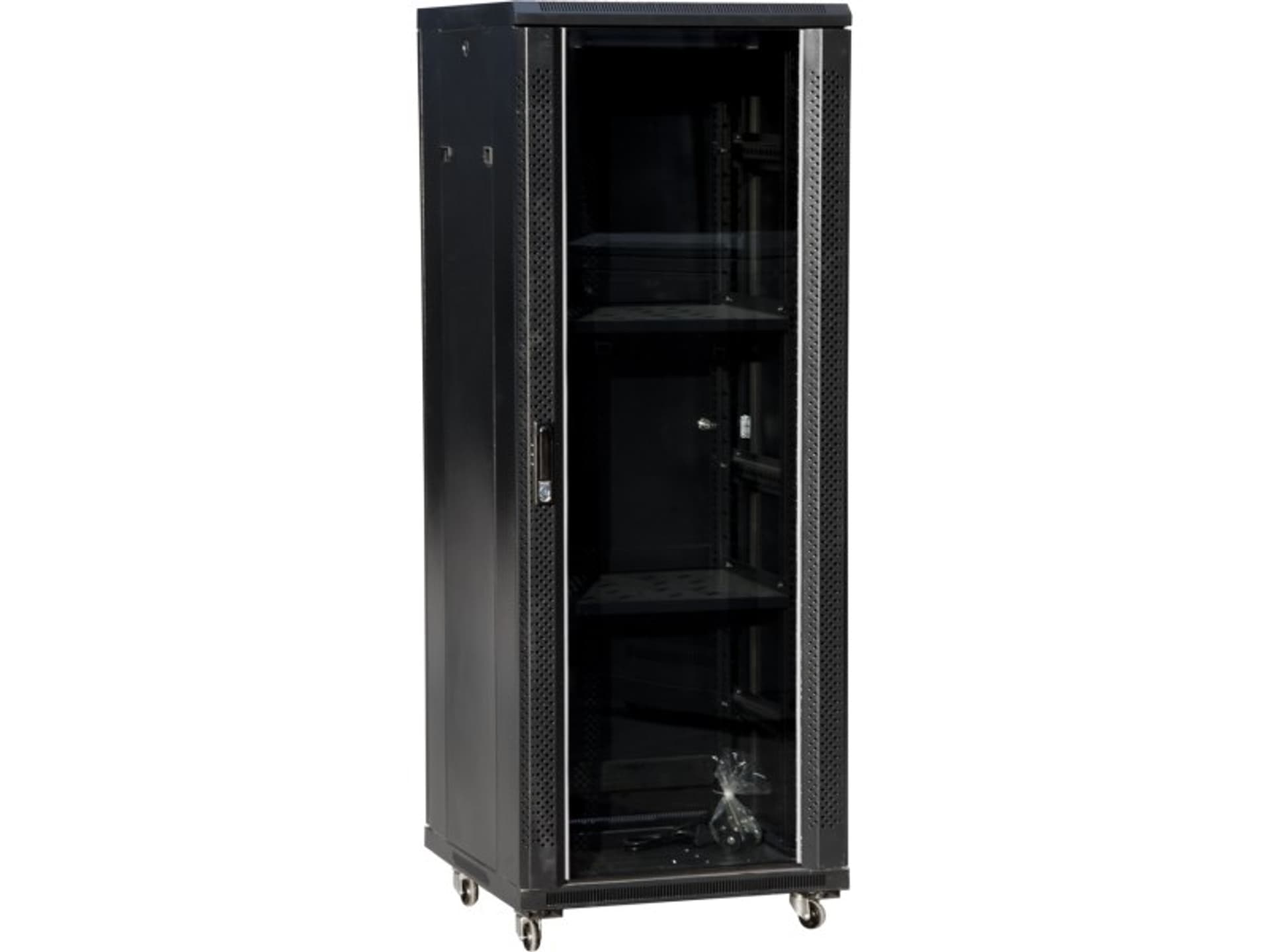

Szafa 36U 600x600, drzwi przednie szklane, osłona tylna metalowa pełna, zamek, 4 belki nośne, 4 regulowane stopki, do samodzielnego montażu, kolor czarny Q-LANTEC - Q-LANTEC