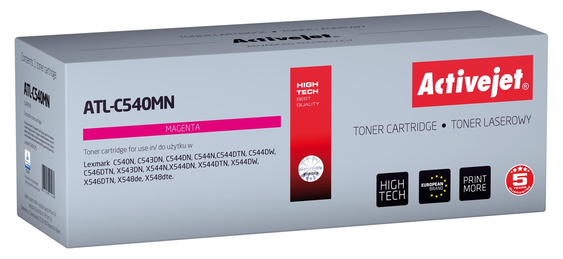 

Toner Activejet ATL-C540MN (zamiennik Lexmark C540H1MG; Supreme; 2000 stron; purpurowy)