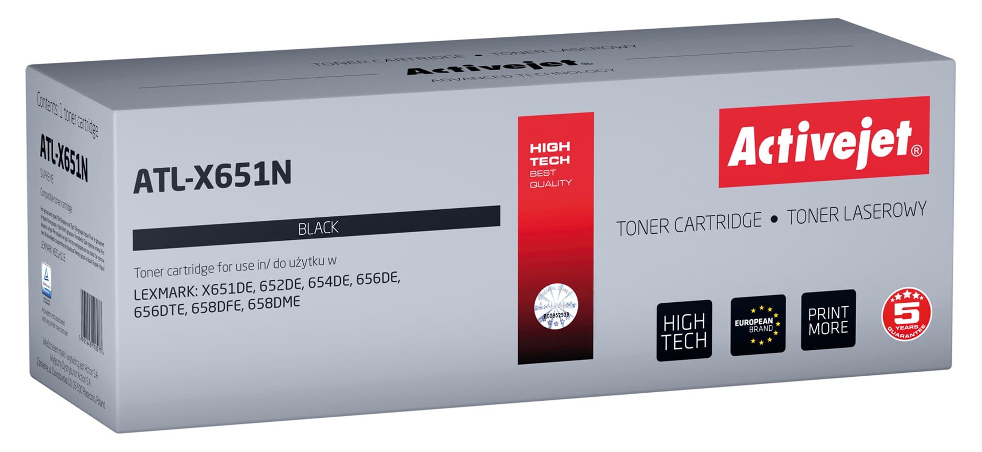 

Toner Activejet ATL-X651N (zamiennik LEXMARK X651H11E; Supreme; 25000 stron; czarny)