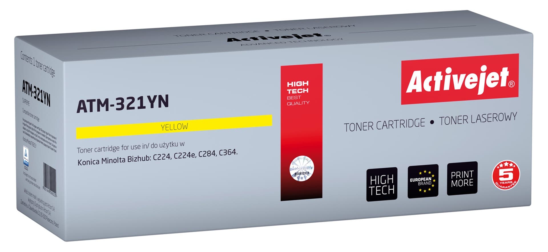 

Toner Activejet ATM-321YN (zamiennik Konica Minolta TN321Y; Supreme; 25000 stron; żółty)