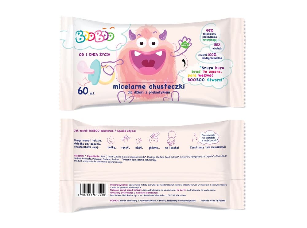 

BOOBOO Micelarne chusteczki nawilżane z prebiotykiem dla dzieci 60szt