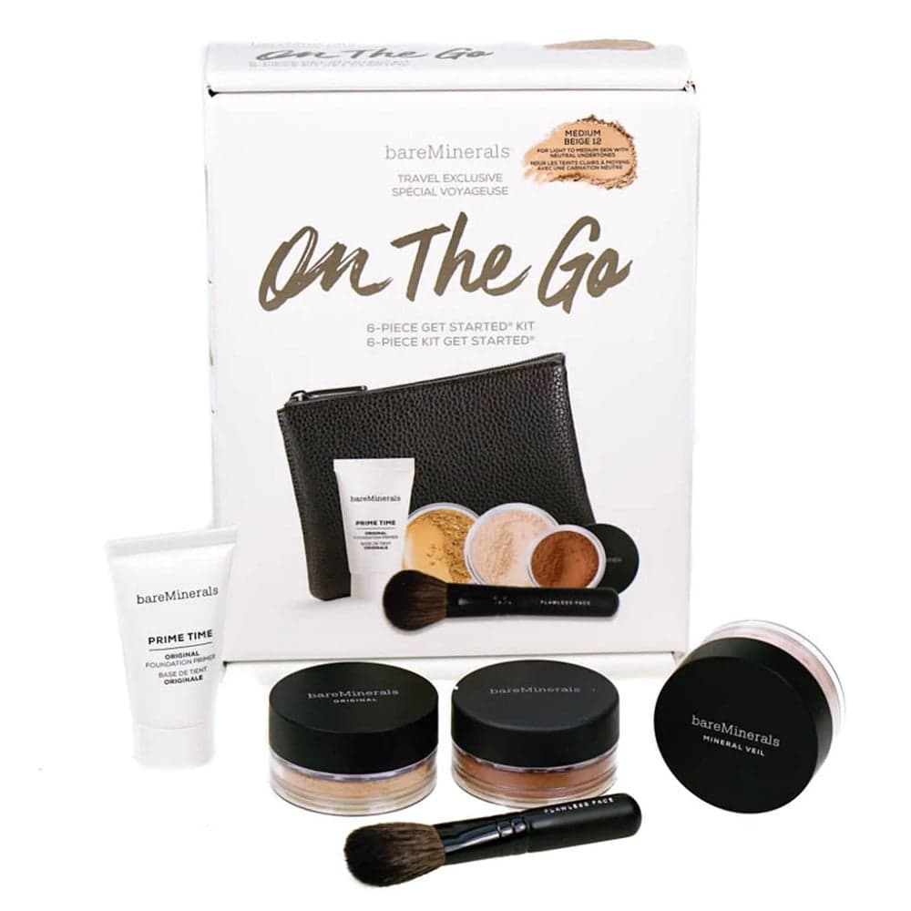 

bareMinerals On The Go zestaw Prime Time Orginal Fundation Primer 15ml + Original Foundation 2g + Mineral Veil Finishing Powder 2g + Warmth All-Over Face Color 1.5g + Flawless Application Brush + Makeup Clutch