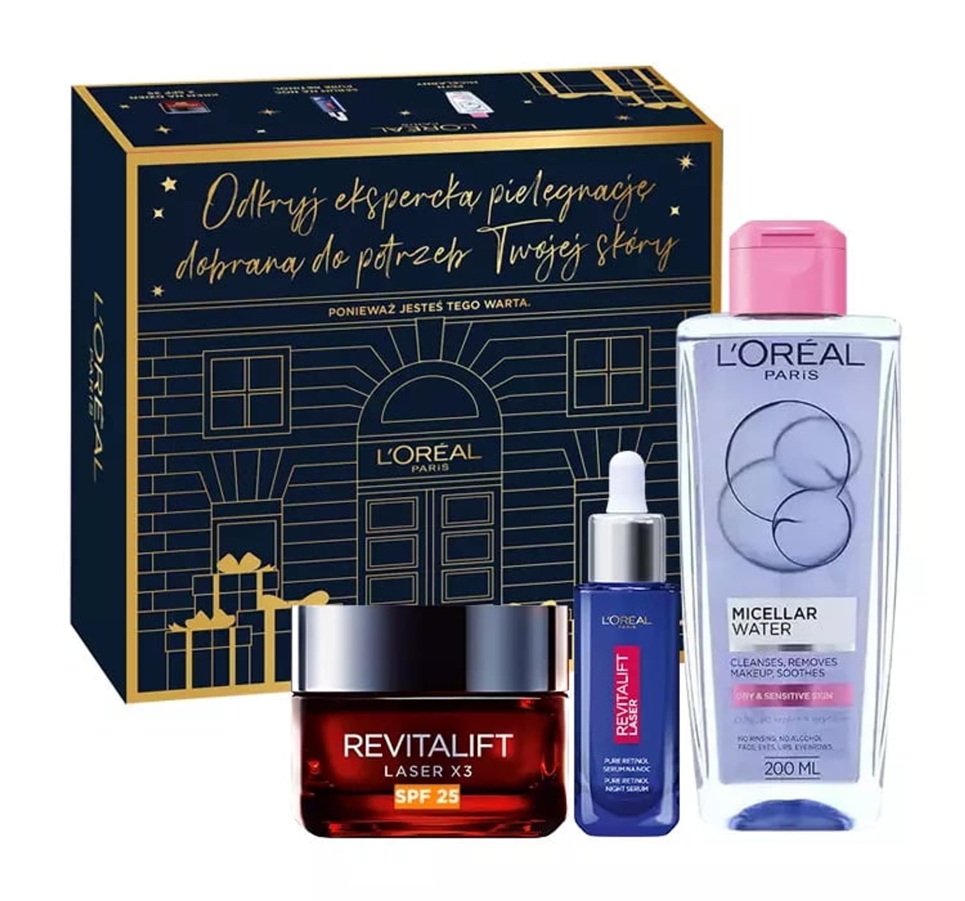 

L'Oreal Paris Revitalift Laser zestaw serum na noc 30ml + krem na dzień SPF25 50ml + płyn micelarny 200ml