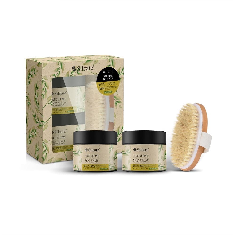 

Silcare Naturro Special Gift Box zestaw masło do ciała 150ml + peeling do ciała 150ml + szczotka do masażu ciała