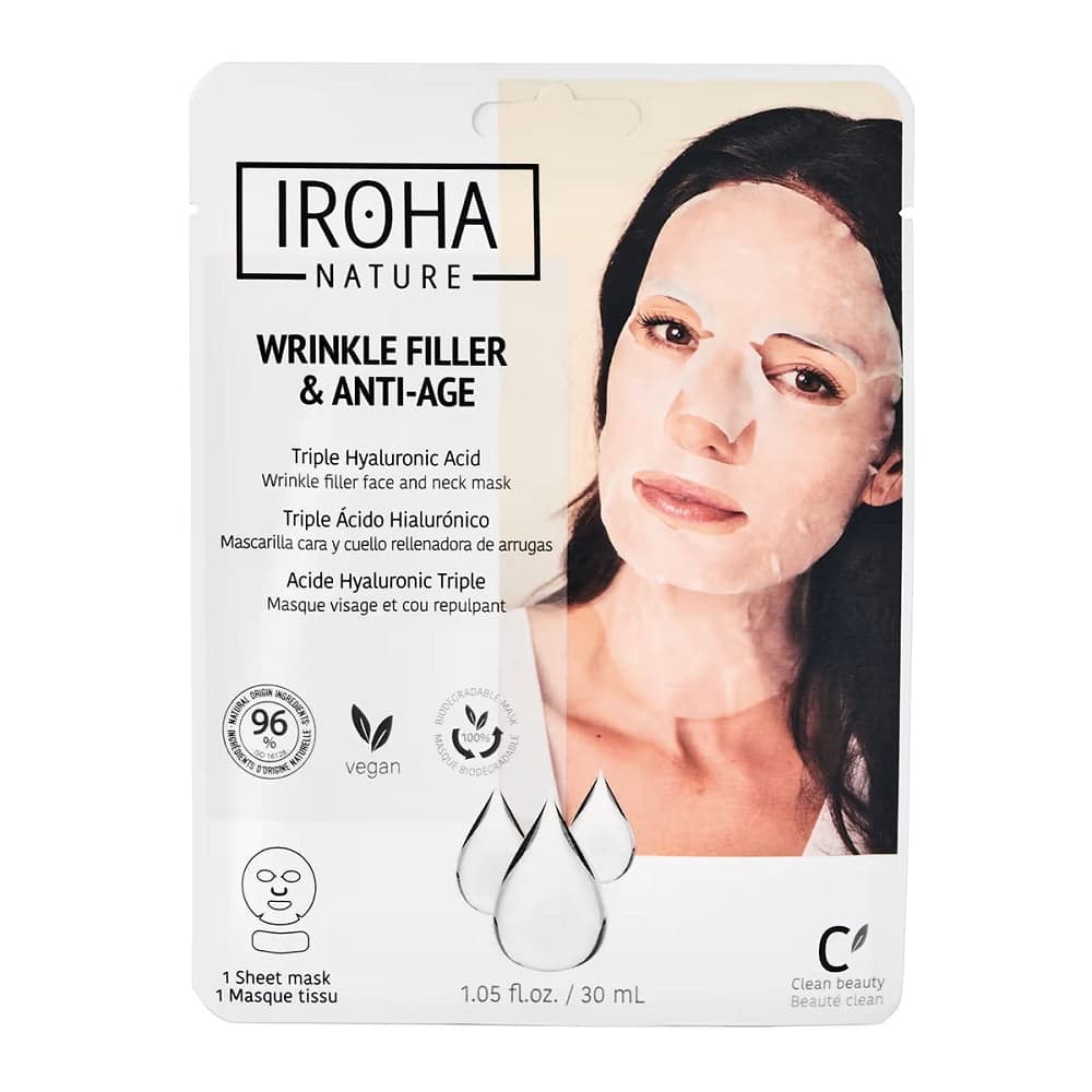 

Iroha nature Wrinkle Filler Anti-Age Tissue Face Neck Mask przeciwzmarszczkowa maska w płachcie na twarz i szyję z kwasem hialuronowym 30ml