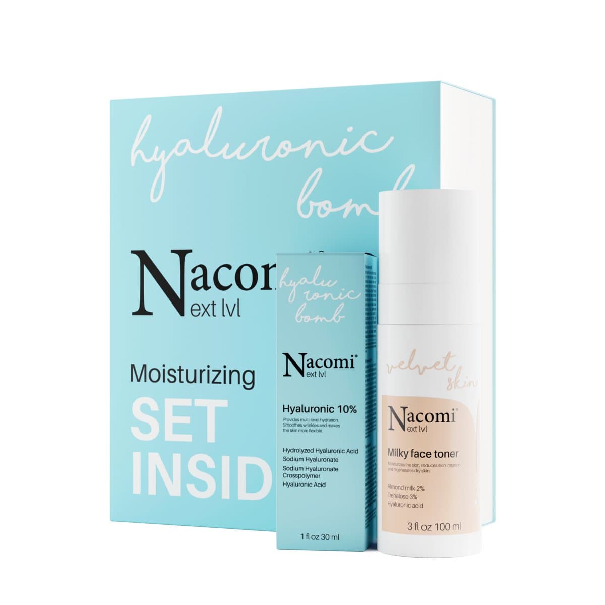 

Nacomi Next Level Moisturizing zestaw mleczny tonik do twarzy 100ml + kwas hialuronowy 10% 30ml