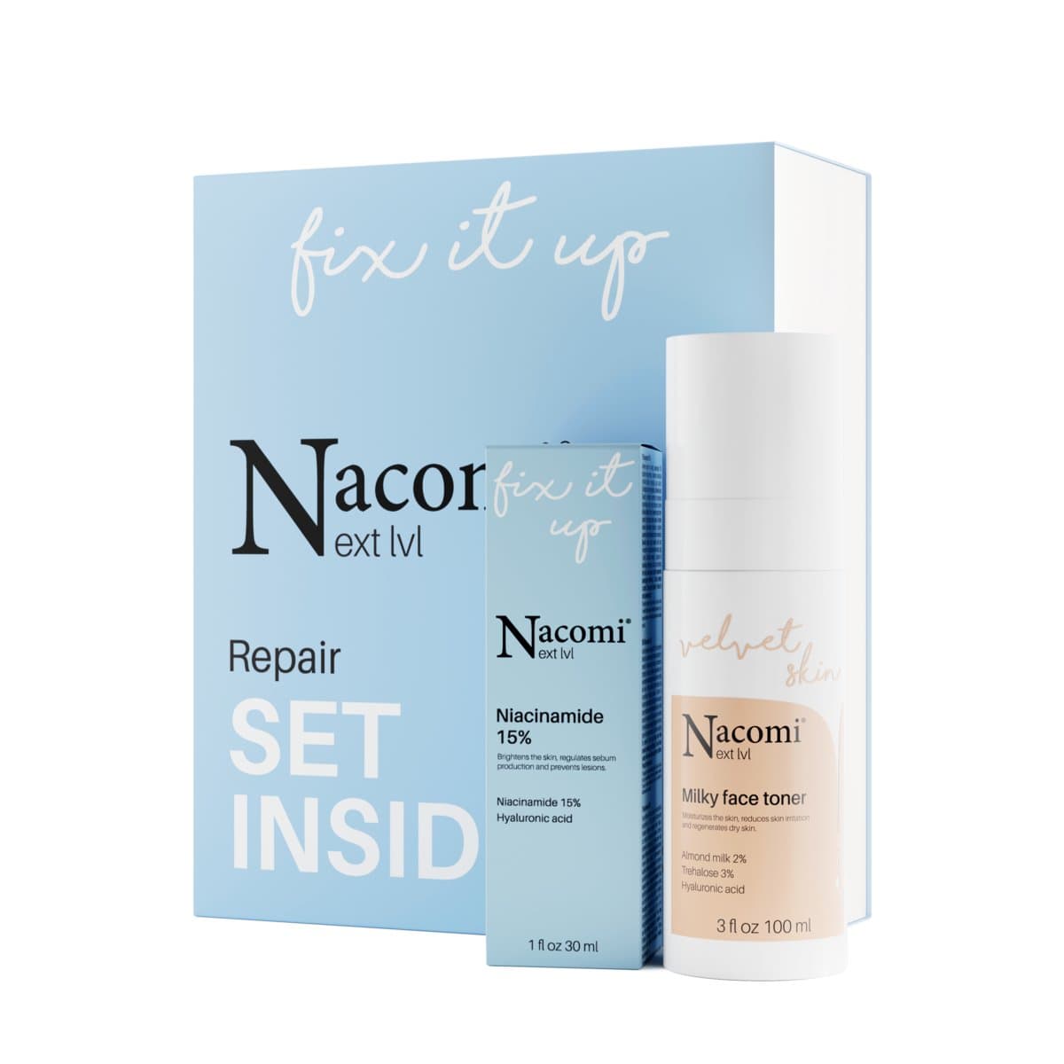 

Nacomi Next Level Repair zestaw mleczny tonik do twarzy 100ml + niacynamid 15% 30ml