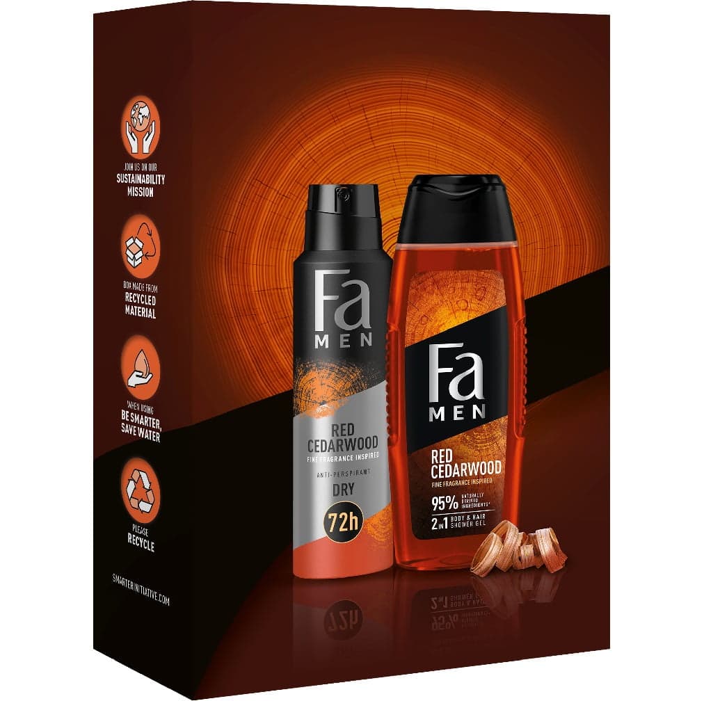 

Fa Men Red Cedarwood zestaw antyperspirant w sprayu 150ml + żel pod prysznic 250ml