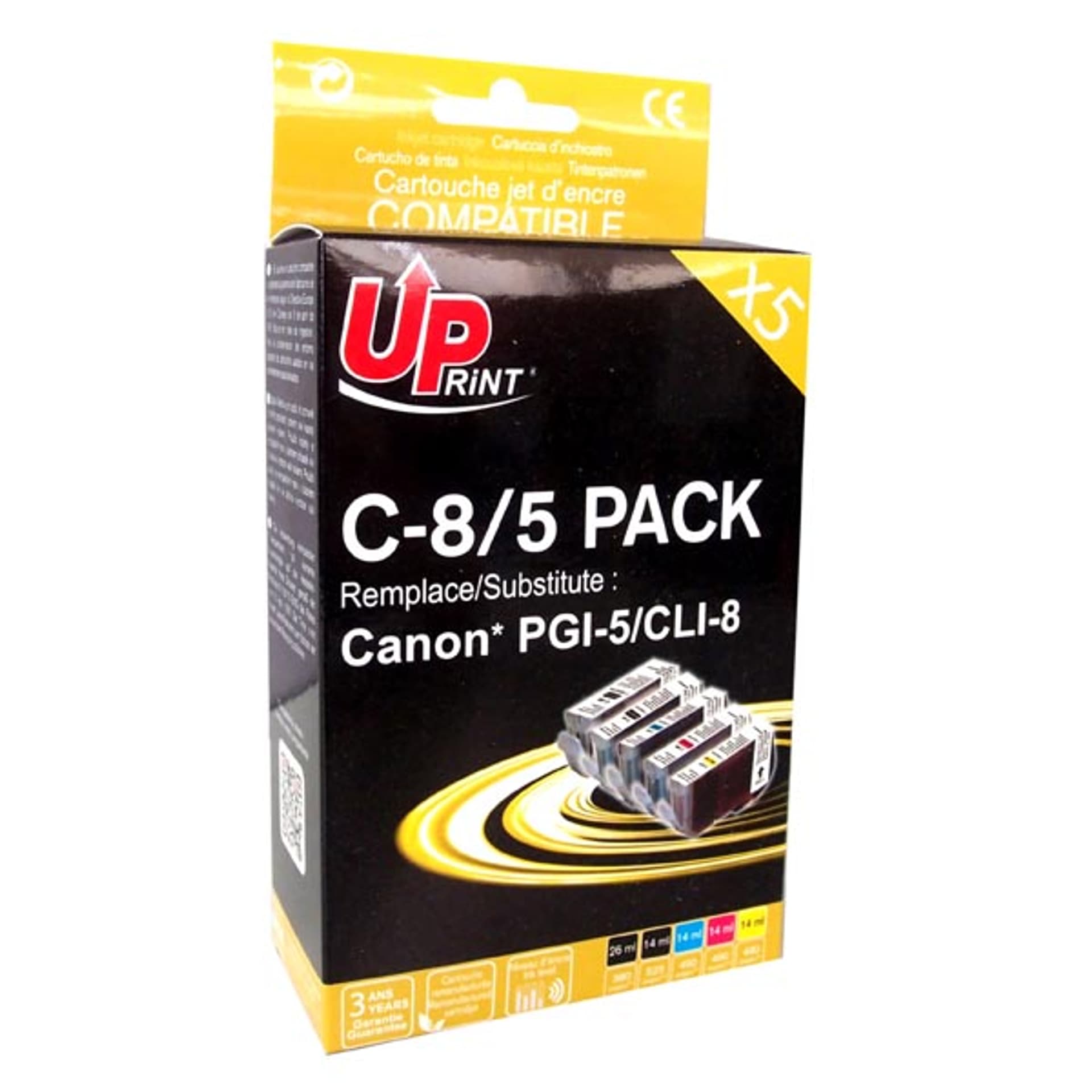 

UPrint kompatybilny ink / tusz z CLI8, 2xblack/1xcyan/1xmagenta/1xyellow, C8/5 PACK, z chipem, dla Canon iP4200, iP5200, iP5200R,