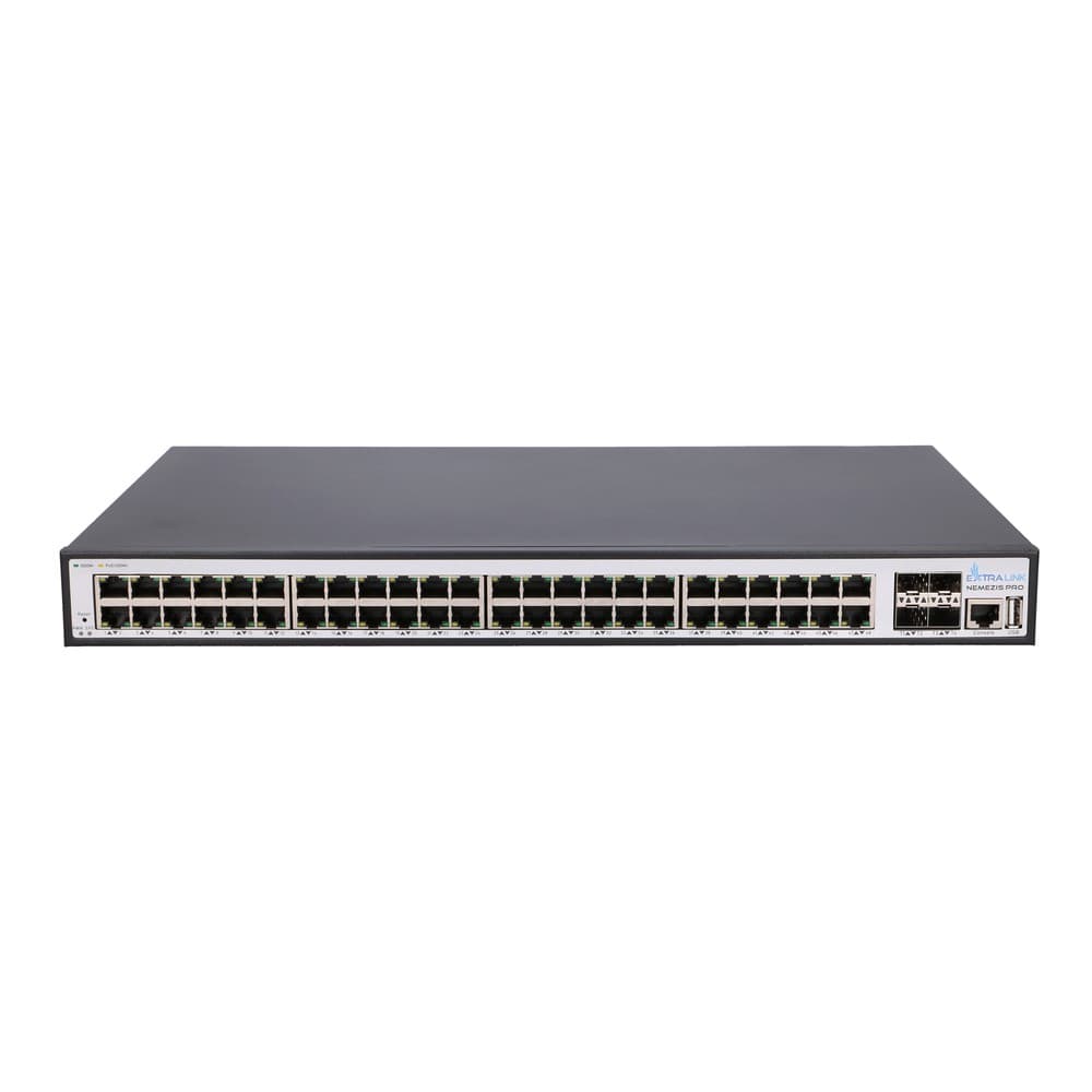 

EXTRALINK NEMEZIS PRO FULL GIGABIT MANAGED L3 POE SWITCH 48 PORTS 10/100/1000M TX WITH POE, CONSOLE PORT, 4X 10G SFP+, 500W