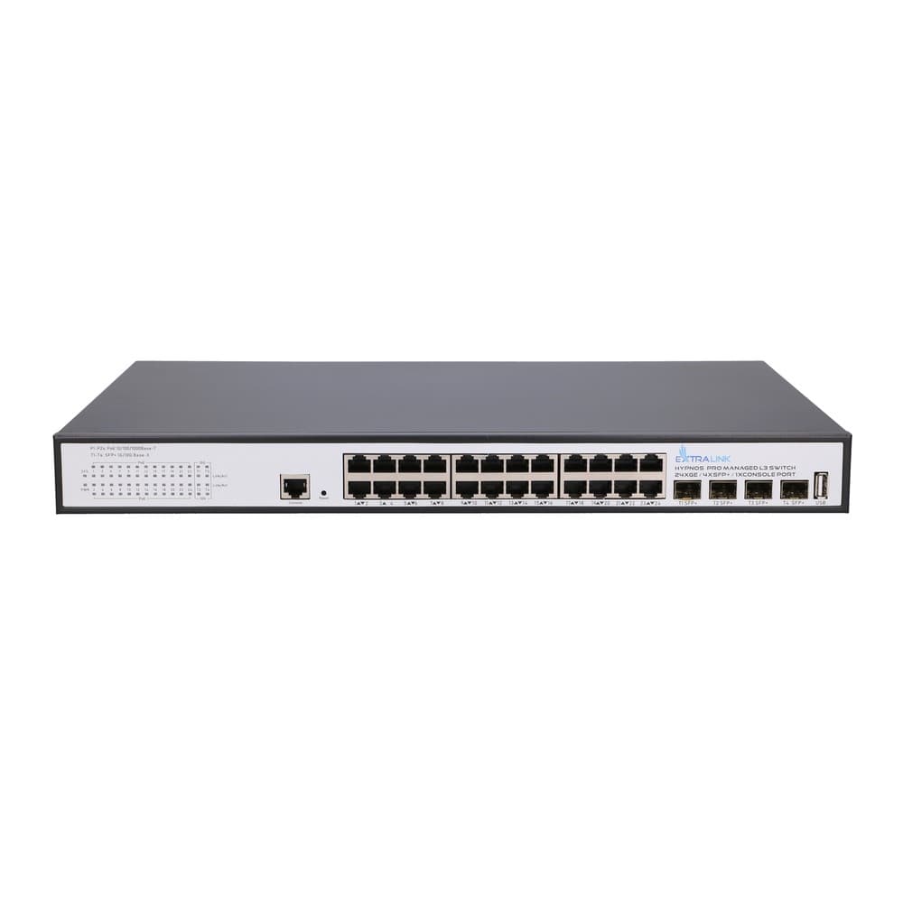 

EXTRALINK HYPNOS PRO, FULL GIGABIT MANAGED L3 POE SWITCH 24 PORTS 10/100/1000M TX WITH POE, CONSOLE PORT, 4X 10G SFP+, 450W