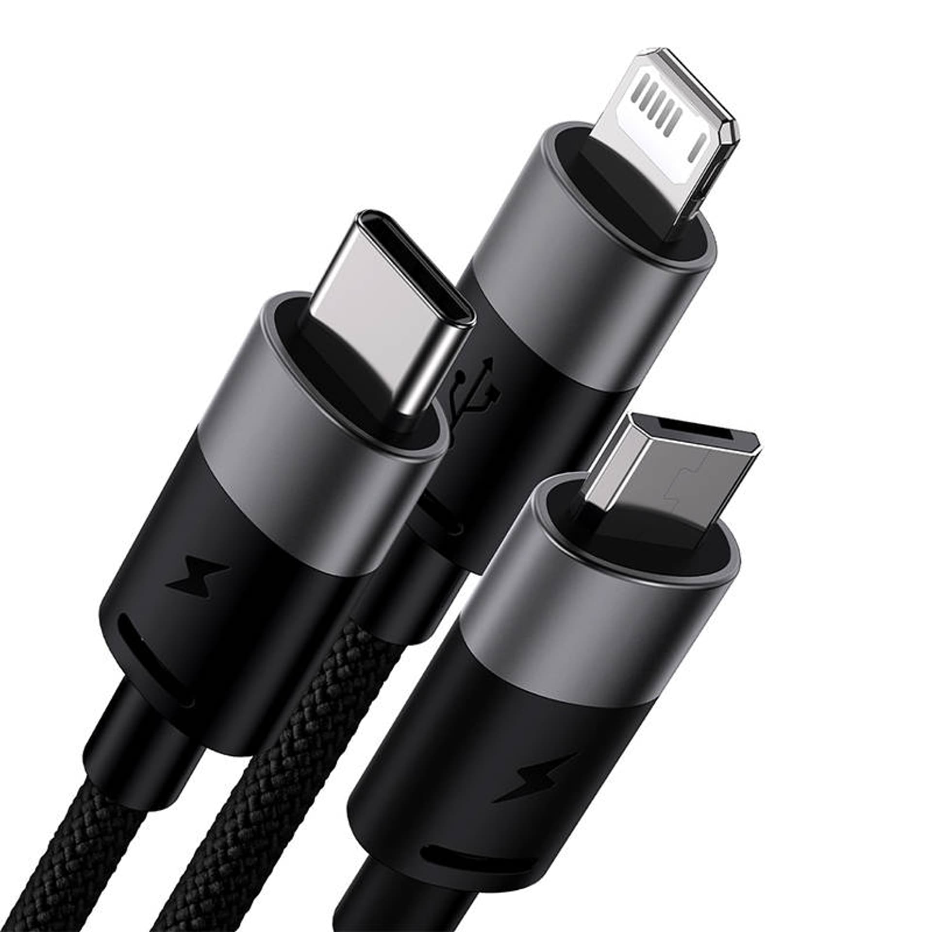 

Kabel USB 3w1 Baseus StarSpeed, USB-C + micro USB + Lightning, 3,5A, 1.2m (czarny)
