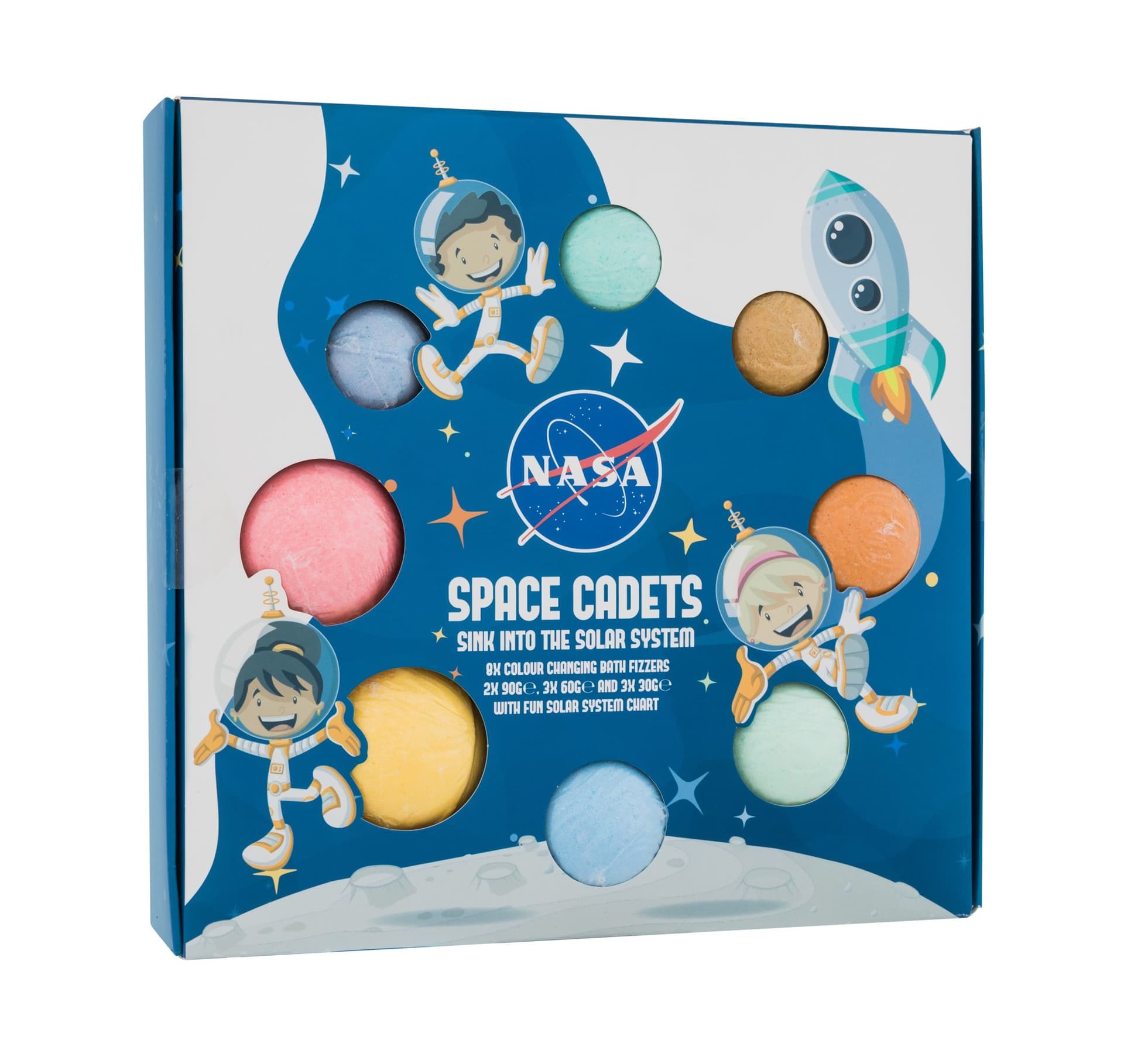 

NASA Bath Fizzers Kit Space Cades Kąpielowa kula 90g Kula do kąpieli 2 x 90g + kula do kąpieli 3 x 60g + kula do kąpieli 3 x 30g (K)