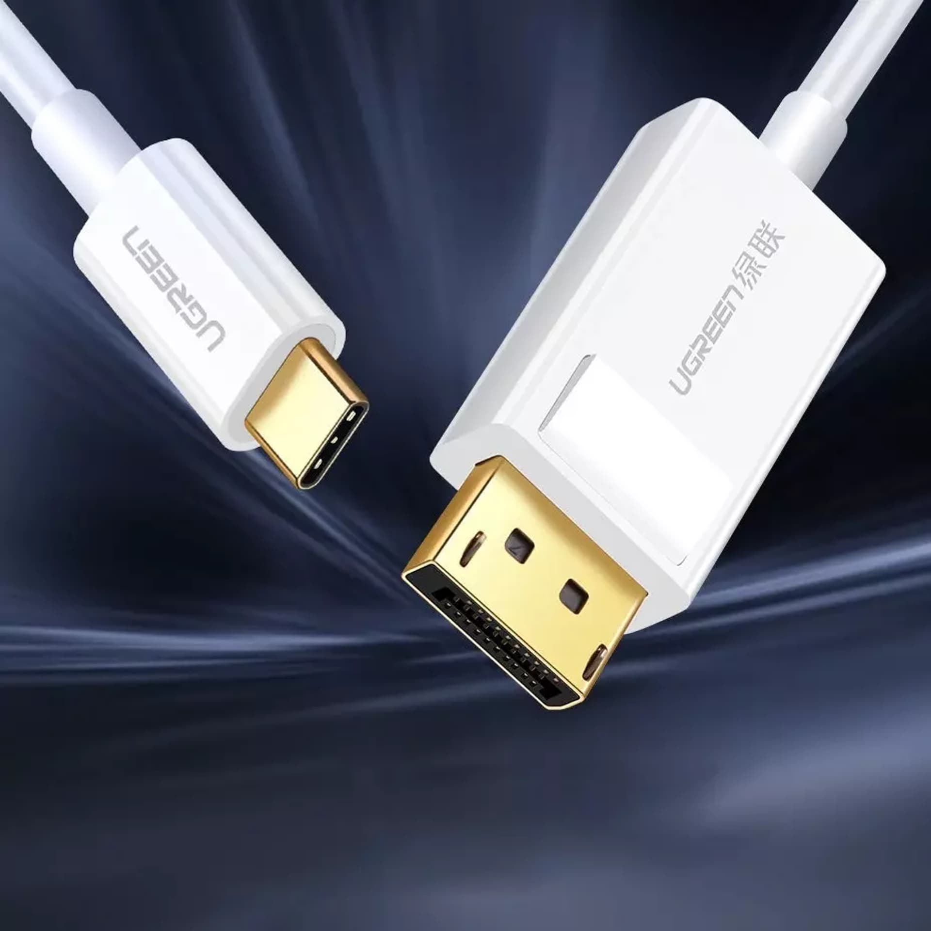 

Jednokierunkowy kabel UGREEN przejściówka z USB Typ C do Display Port 4K 1,5m biały (MM139)