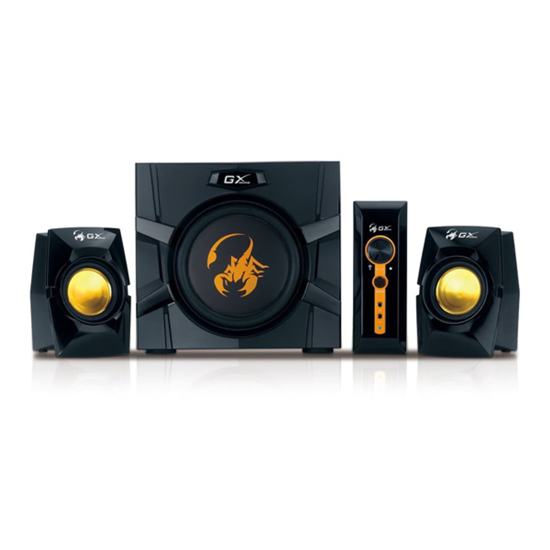 

Genius głośniki GX GAMING SW-G2.1 3000 Ver. II, 2.1, 80W, żółto-czarny, kontroler, kontrola basów, RCA vstup, AUX, 35Hz~20kHz