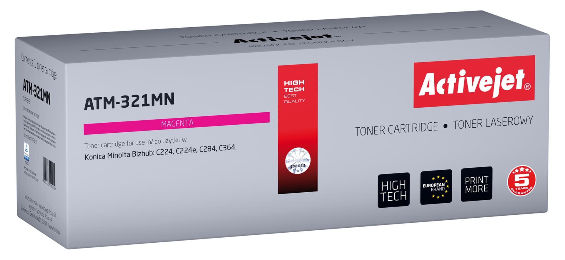 

Toner Activejet ATM-321MN (zamiennik Konica Minolta TN321M; Supreme; 25000 stron; czerwony)