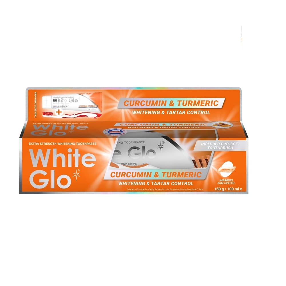 

WHITE GLO SET CurcuminTurmeric Whitening Tootphaste wybielająca pasta do zębów 150g/100ml + szczoteczka