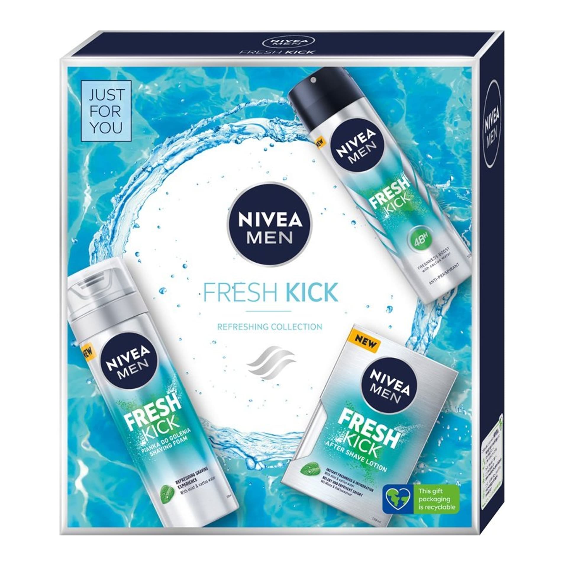 

Nivea Men Fresh Kick zestaw pianka do golenia 200ml + antyperspirant w sprayu 150ml + odświeżająca woda po goleniu 100ml