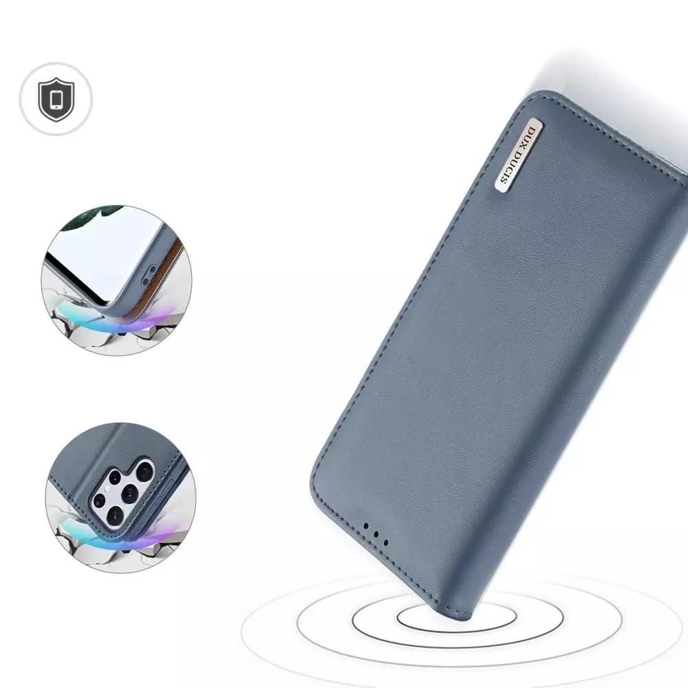 

Dux Ducis Hivo skórzane etui z klapką pokrowiec ze skóry naturalnej portfel na karty i dokumenty Samsung Galaxy S22 Ultra niebieski